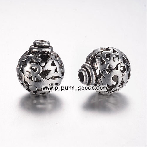 ลูกปัด 3 รู ร้อยประคำ Guru Bead 14x16 มม. สีเงินโบราณ