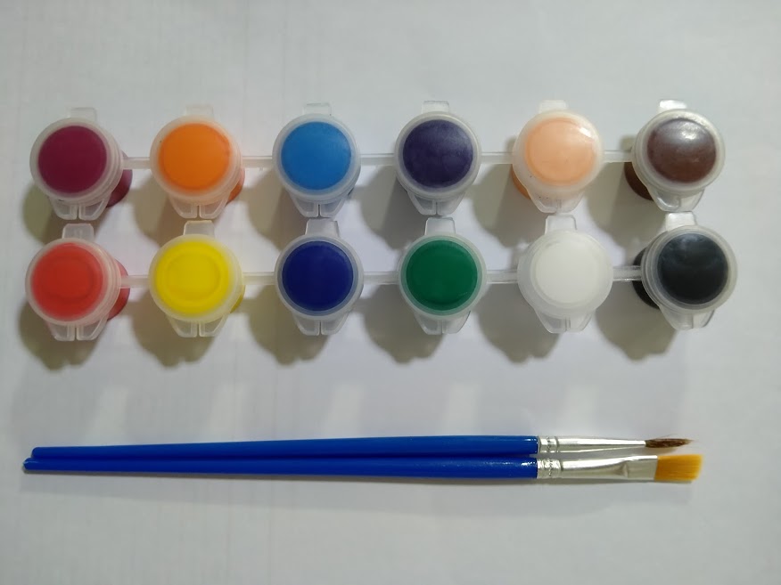 สีอะครีลิคปลอดสารพิษ ชุดตลับ 12 สี สำหรับงานศิลปะ งานประดิษฐ์ ตกแต่ง หัตถกรรม วาดรูป แต่งเล็บ พร้อมพู่กัน [[แพ็ค 3 ชุด]]