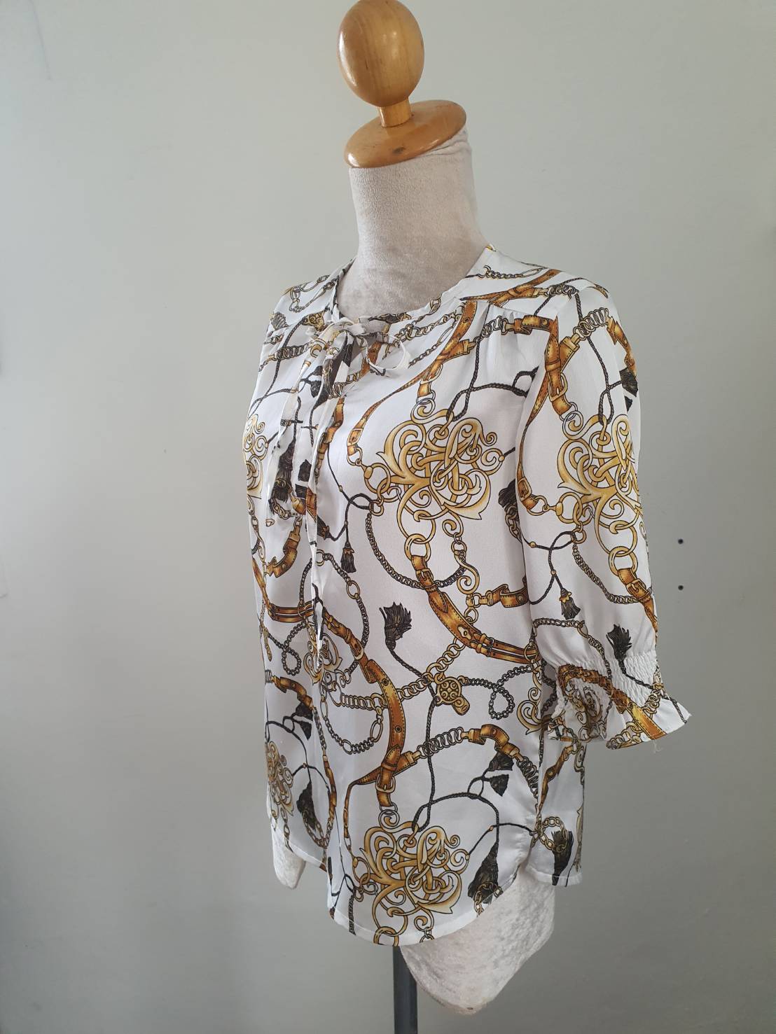 FF05480 เเสื้อแฟชั่นชีฟอง ลายเข็มเข็ดห่วง