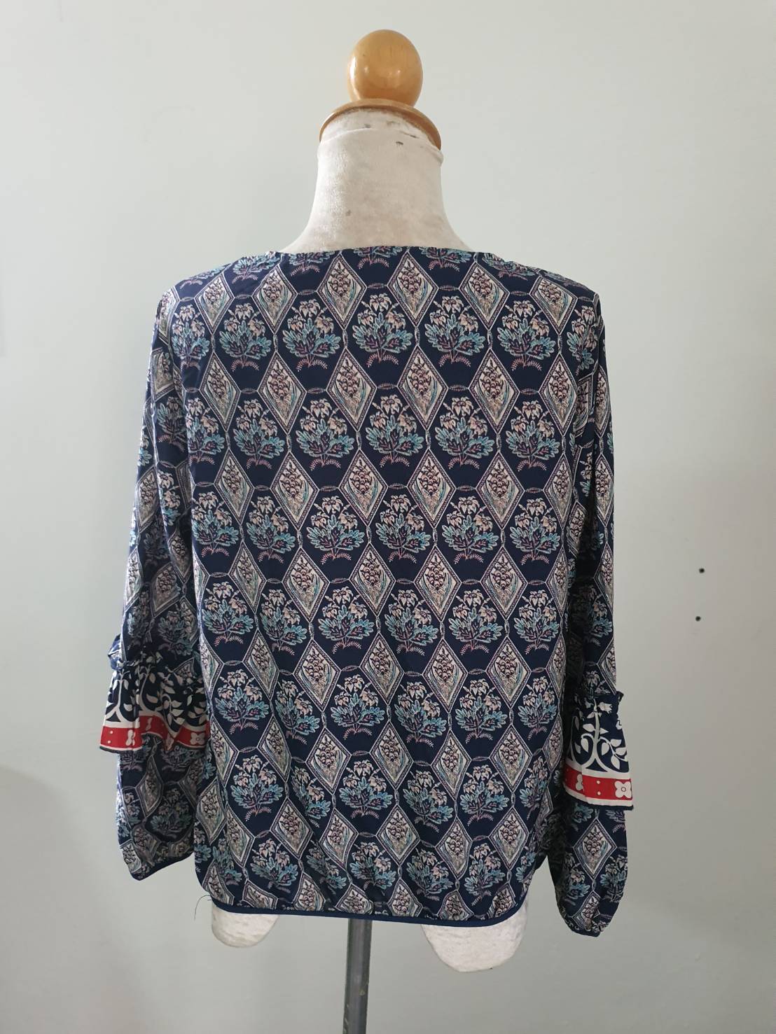 FF05487 เสื้อแฟชั่นชีฟอง สีน้ำเงินลาย