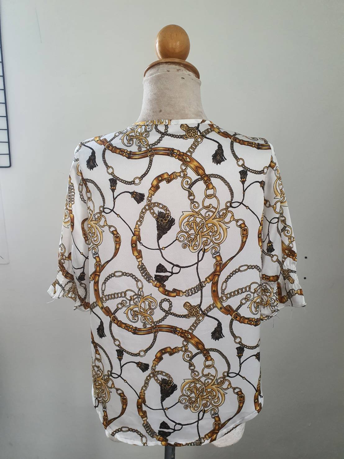 FF05480 เเสื้อแฟชั่นชีฟอง ลายเข็มเข็ดห่วง