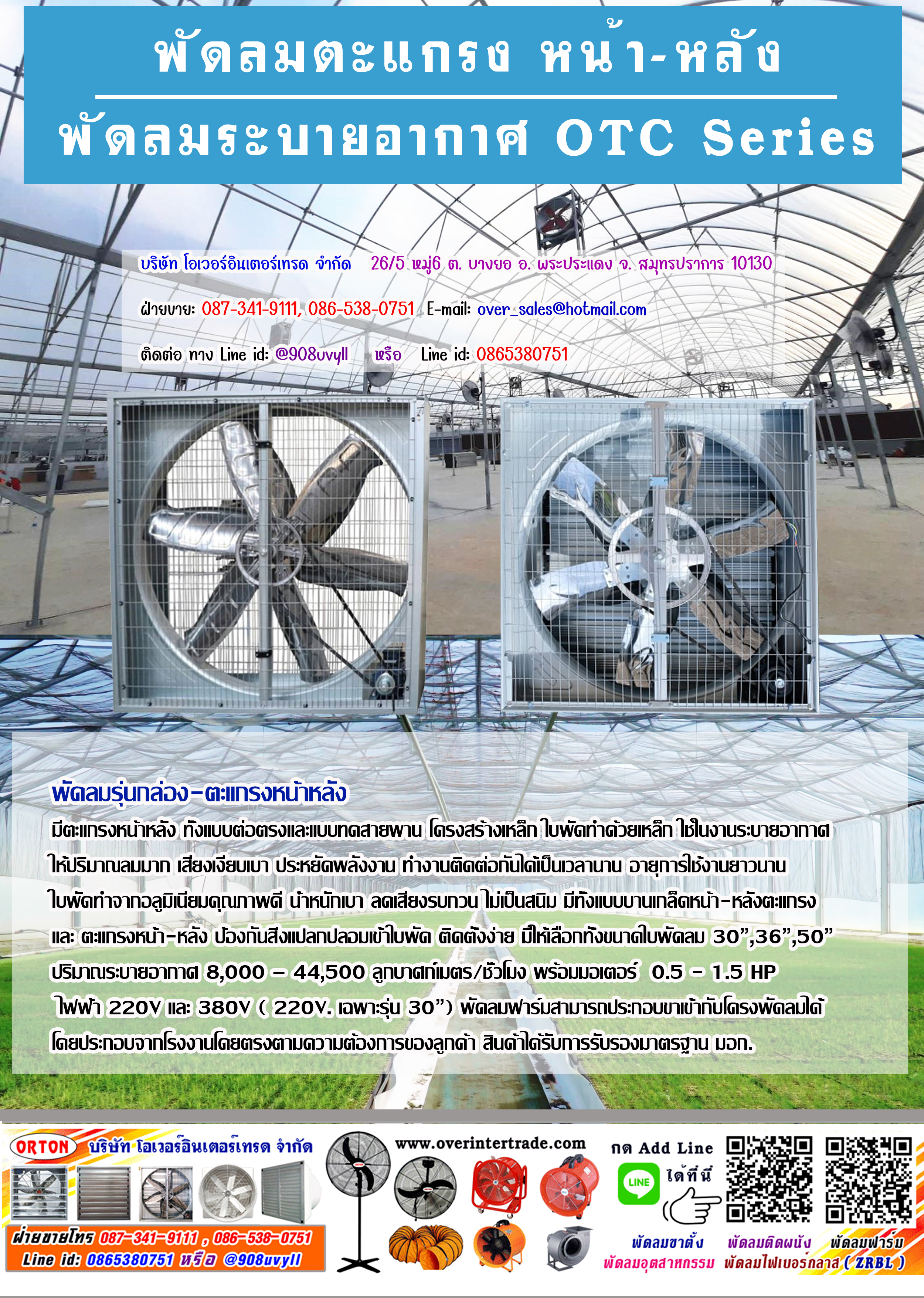 พัดลมแบบตะแกรงหน้าหลัง เหมาะสำหรับติดตั้งที่ผนัง มีตะแกรงหลังเพื่อความปลอดภัย พัดลมตะแกรง หน้า-หลัง ระบายอากาศ OTC-series