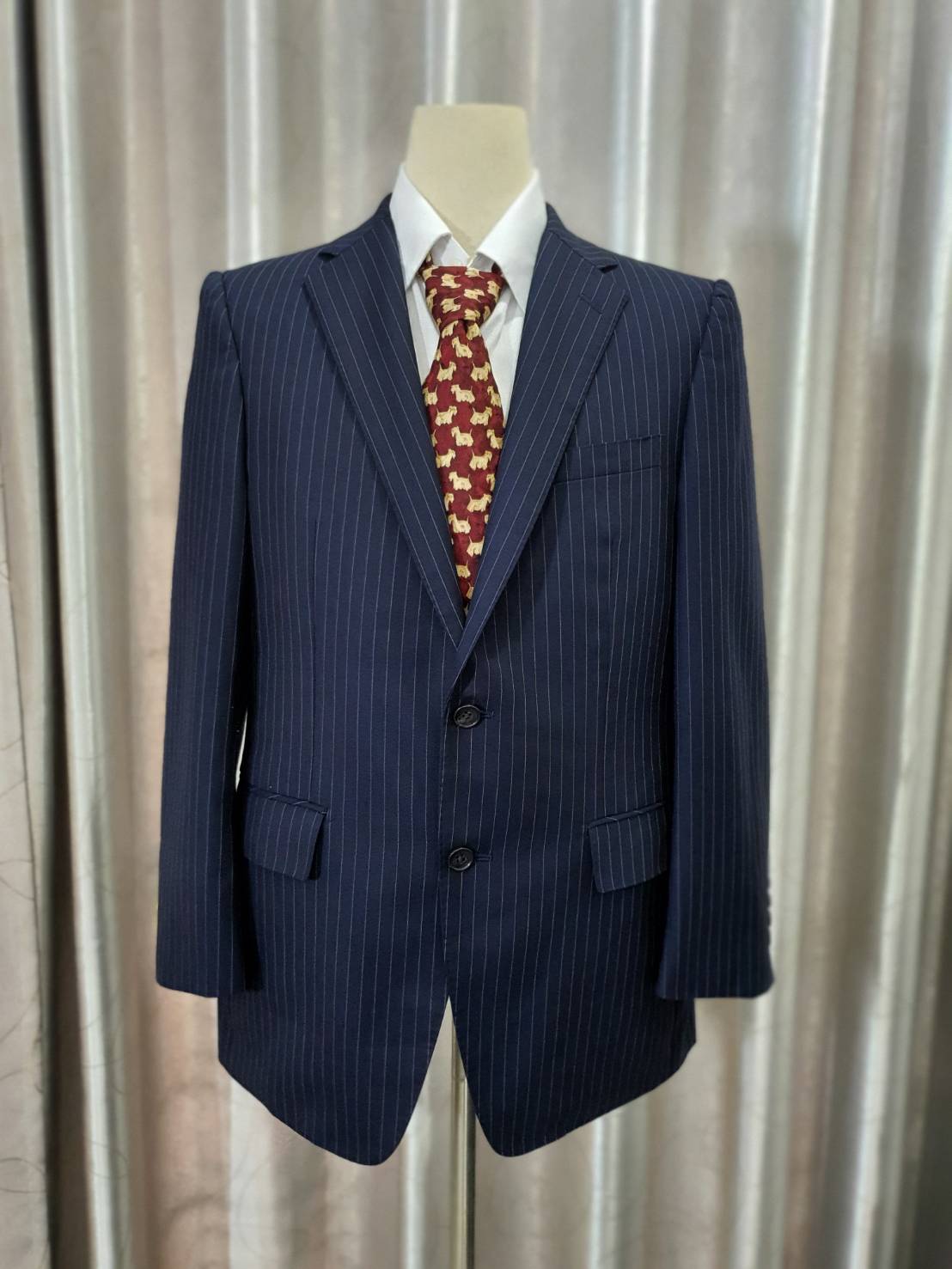 Suit0082 เสื้อสูท สีน้ำเงินกรมลายทาง มือสอง PSFA อก 40นิ้ว