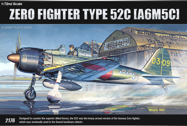 โมเดลเครื่องบินจำลอง Academy ขนาด 1/72 AC12493 ZERO FIGTHER TYPE 52C (A6M5c)