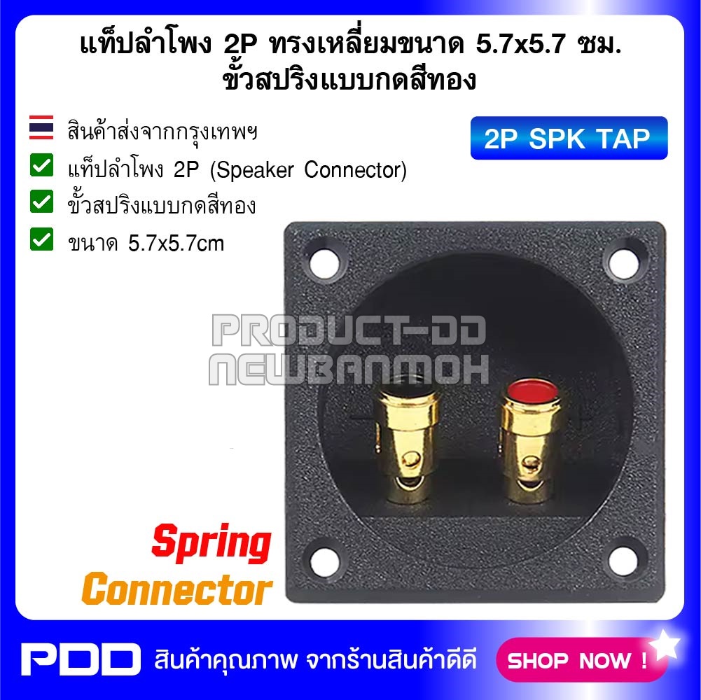 แท็ปลำโพง 2P ทรงเหลี่ยมขนาด 5.7x5.7 ซม. ขั้วสปริงแบบกดสีทอง