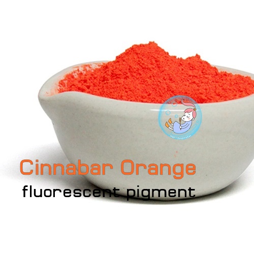 Color Orange : Cinnabar Orange fluorescent pigment - สี ส้มเสน เม็ดสีเรืองแสงให้สีสว่างกว่าสีทั่วไป แต่ไม่เรืองแสงในที่มืด SDS