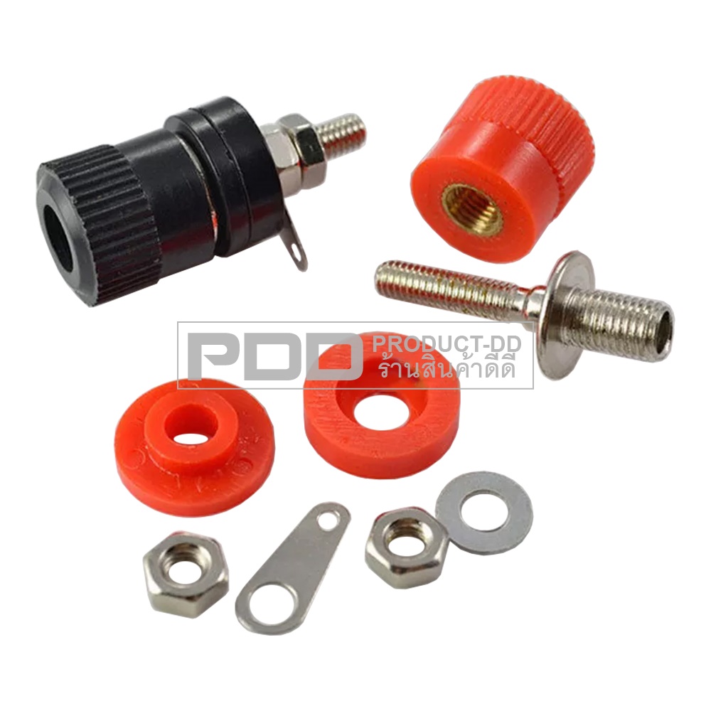 (แพค 1 คู่) บานาน่าแจ๊ค 4 mm ตัวเมีย แบบเดี่ยวขนาด 1.5x3.5 cm สีดำ-แดง สำหรับยึดแท่น