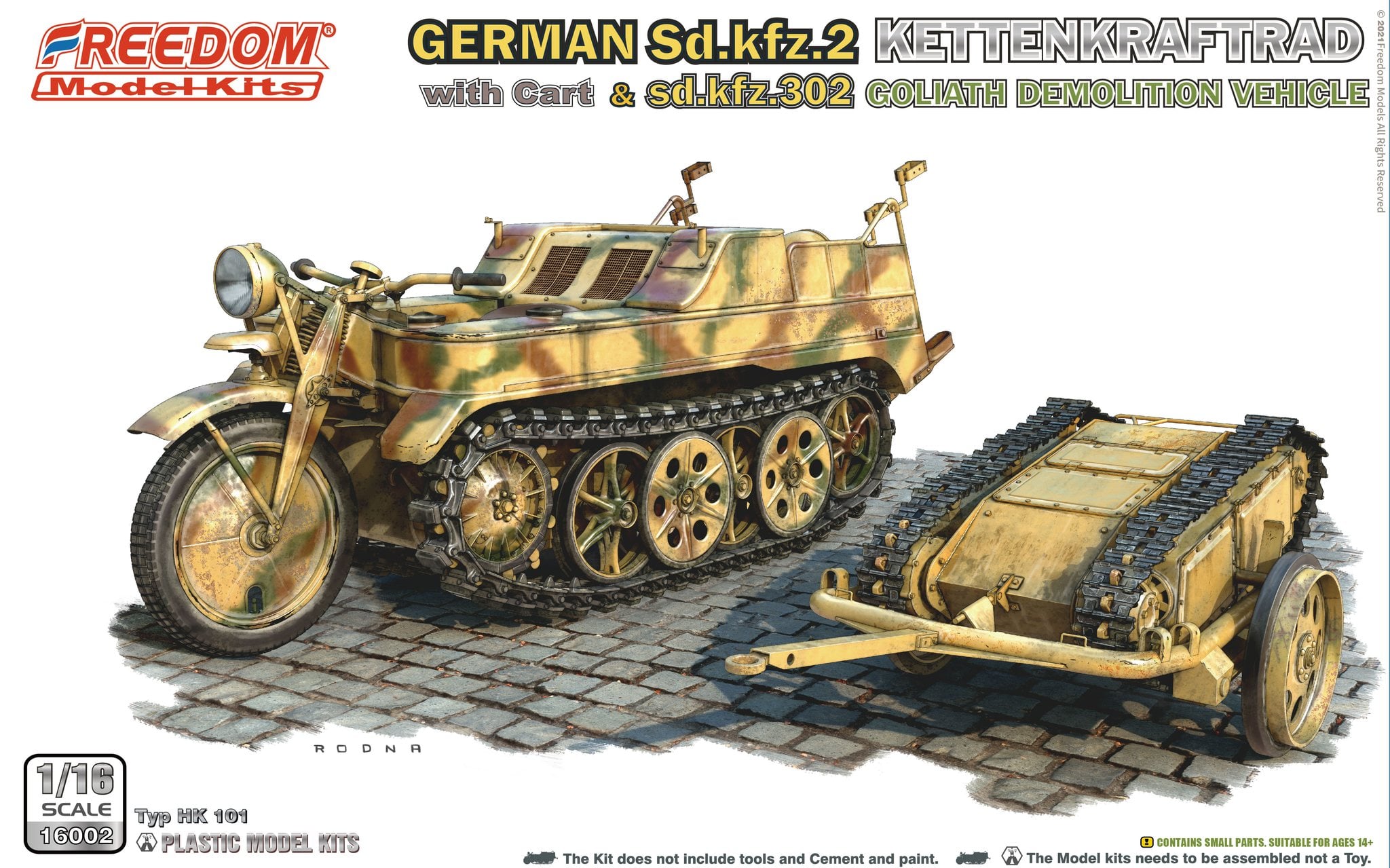 (Preorder) Freedom Model FDM16002 1/16 German Sd.kfz.2 Kettenkraftrad Typ HK101 with Cart & sd.Kfz.302 Goliath Demolition Vehicle