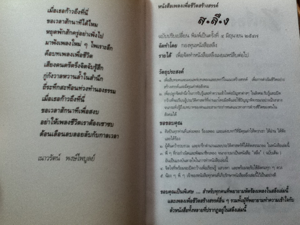 สลึง หนังสือเพลงเพื่อชีวิตสร้างสรรค์