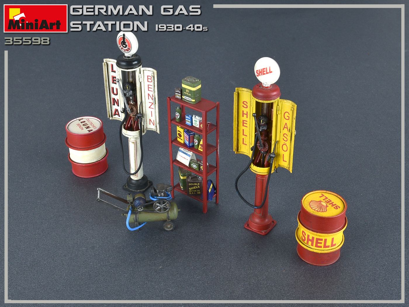โมเดลฉากจำลองปั้มน้ำมันเยอรมัน สงครามโลกครั้งที่ 2 MiniArt ขนาด 1/35 MI35598 GERMAN GAS STATION 1930-40s