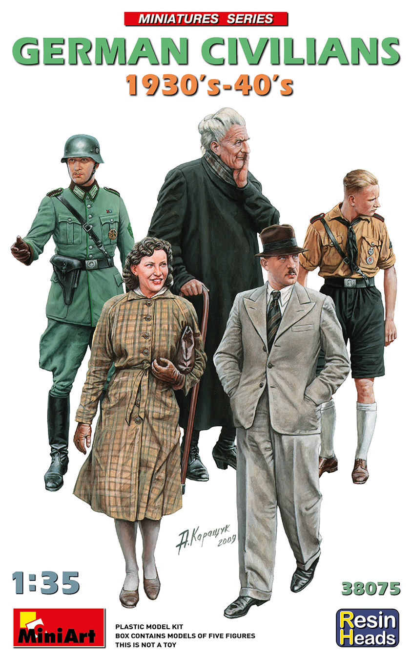 โมเดลฟิกเกอร์พลเมืองเยอรมันยุค 1930-40s MiniArt ขนาด 1/35 MI38075 GERMAN CIVILIANS 1930-40s. RESIN HEADS