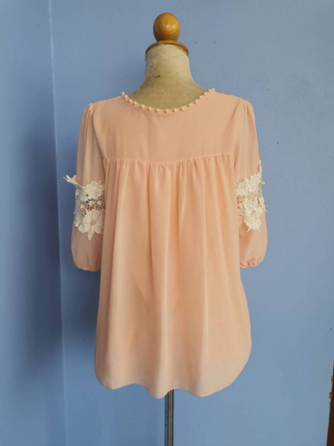 FF02460 เสื้อแฟชั่น ชีฟอง สีส้มโอรส มือสอง อก free-40 นิ้ว
