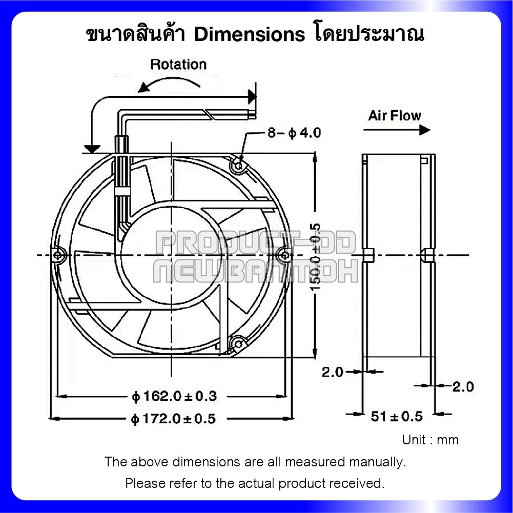 พัดลมระบายความร้อนหัวตัด AC 110V 17250HBL บอลแบริ่ง Ball Bearing ขนาด 6 นิ้ว (17x15x5 ซม.)