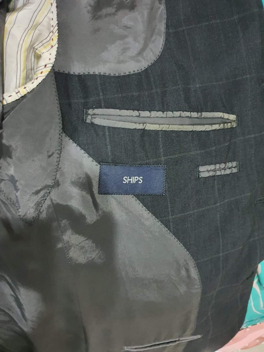 Suit0005 เสื้อสูท นำเข้า มือสอง สีเทาดำ ships อก 36 นิ้ว