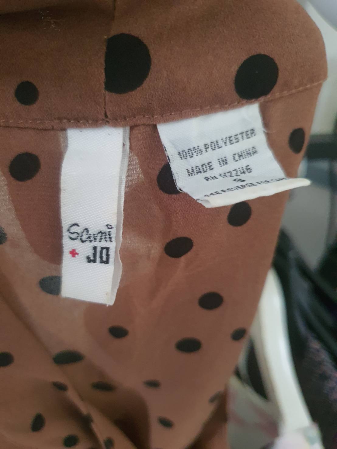 FF06101 เสื้อแฟชั่น ชีฟอง สีน้ำตาลลายจุด มือสอง อก 35 นิ้ว