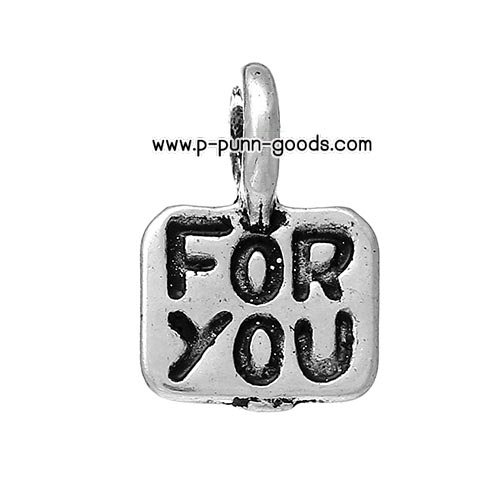 จี้ห้อยสี่เหลี่ยม "FOR YOU" สีเงินโบราณ 7.5x5มม.