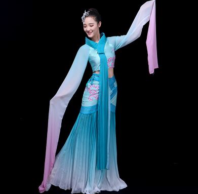 ชุดฟ้อนรำเสื้อแขนยาวสตรีจีน 中国风水袖舞蹈服 Chinese Female Sleeve Dance Costume