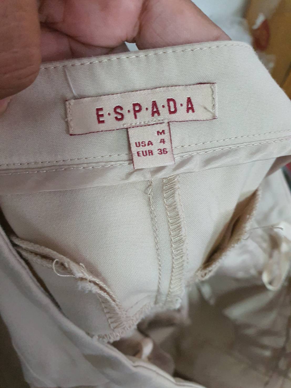 FF06533 กางเกงผ้า สีเบจ มือสอง แบรนด์ห้าง ESPADA เอว 30 นิ้ว