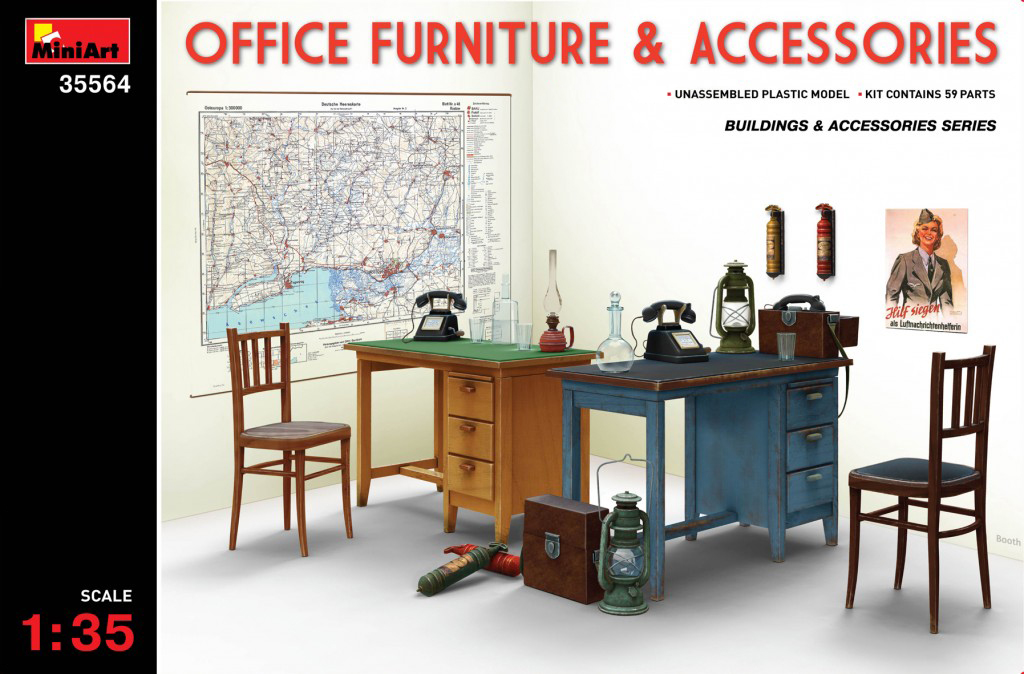 โมเดลฉากจำลองออฟฟิศ MiniArt ขนาด 1/35 MI35564 Office Furniture & Accessories