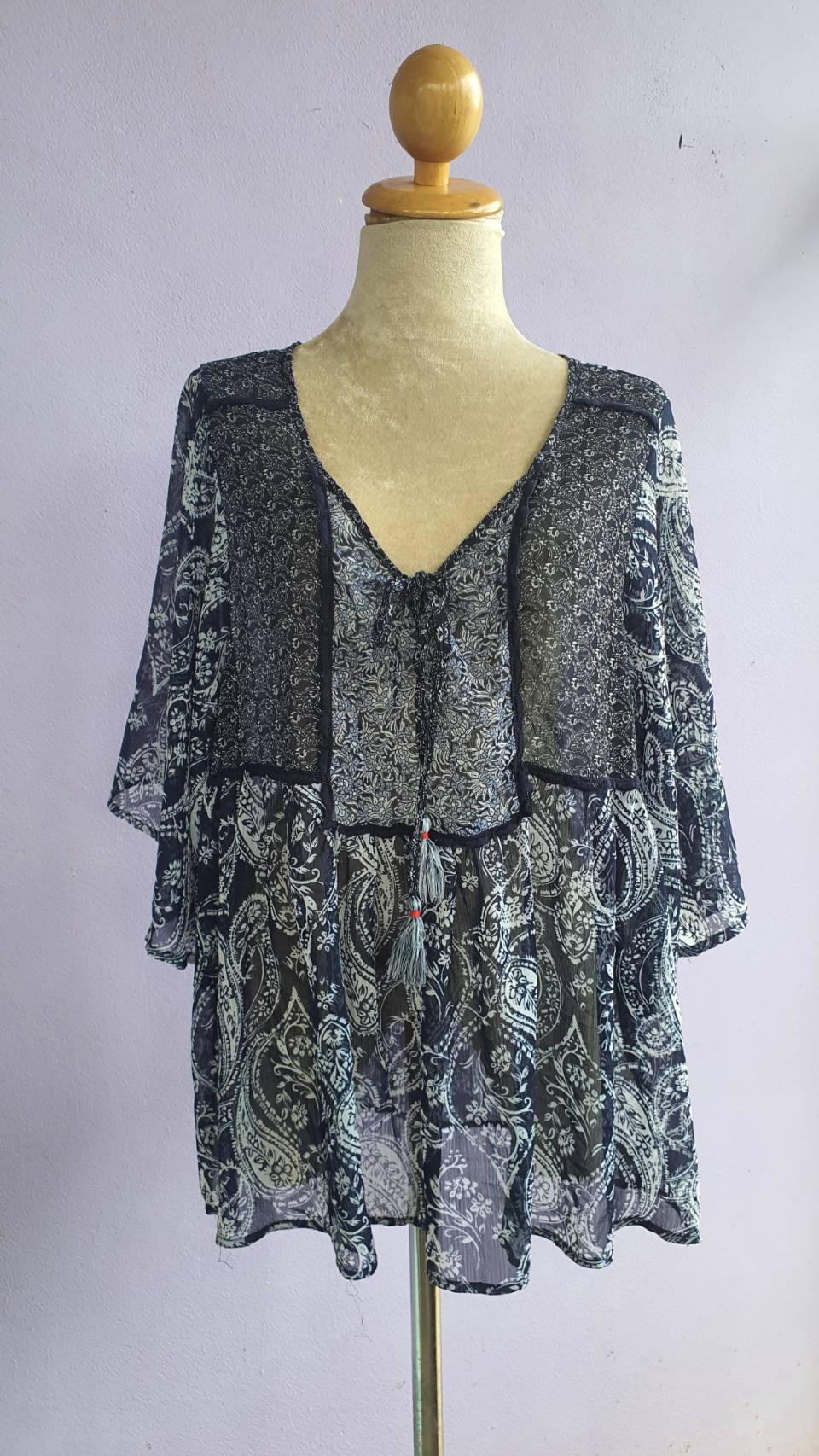 FF0367 เสื้อมือสอง ชีฟอง แบรนด์ KNOX ROSE อก free
