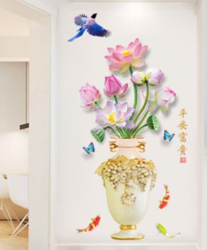 สติกเกอร์ติดกำแพง 3 มิติ แจกันจีน 中国风花瓶3d立体墙贴画 Chinese Vase 3d Wall Sticker