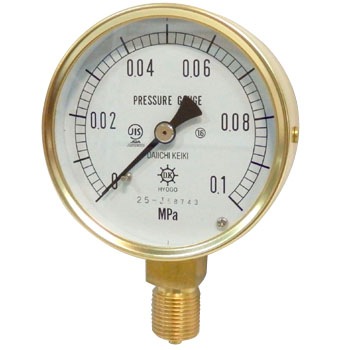 Pressure Gauge : DAIICHI KEIKI : Port 3/8 PF : 75x0.1MPa เกลียวออกล่าง HNT-331A-0.1MPa