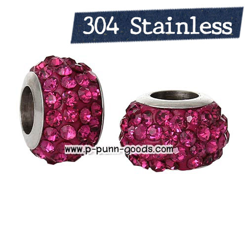 ลูกปัดประดับพลอยเทียม (Polymer Clay European Bead), แกนสแตนเลส 11x7.5 มม.
