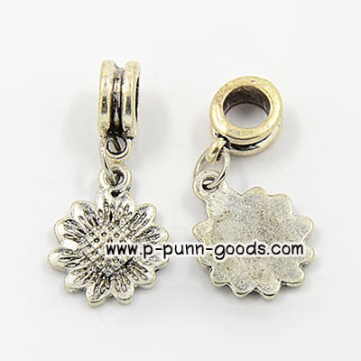 จี้ดอกทานตะวัน สีเงินโบราณ พร้อมตัวคั่นเกี่ยวจี้
