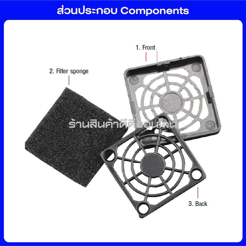 ตะแกรงพัดลม แบบพลาสติคกันฝุ่น สำหรับพัดลมแบบเหลี่ยม ขนาด 1.5 นิ้ว 4x4 ซม.