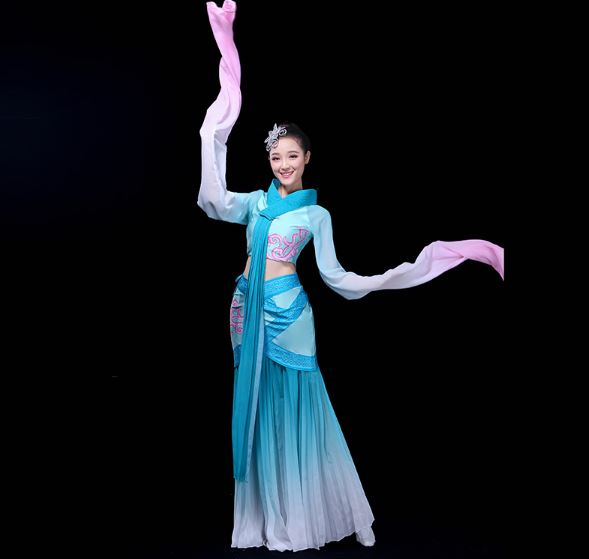 ชุดฟ้อนรำเสื้อแขนยาวสตรีจีน 中国风水袖舞蹈服 Chinese Female Sleeve Dance Costume