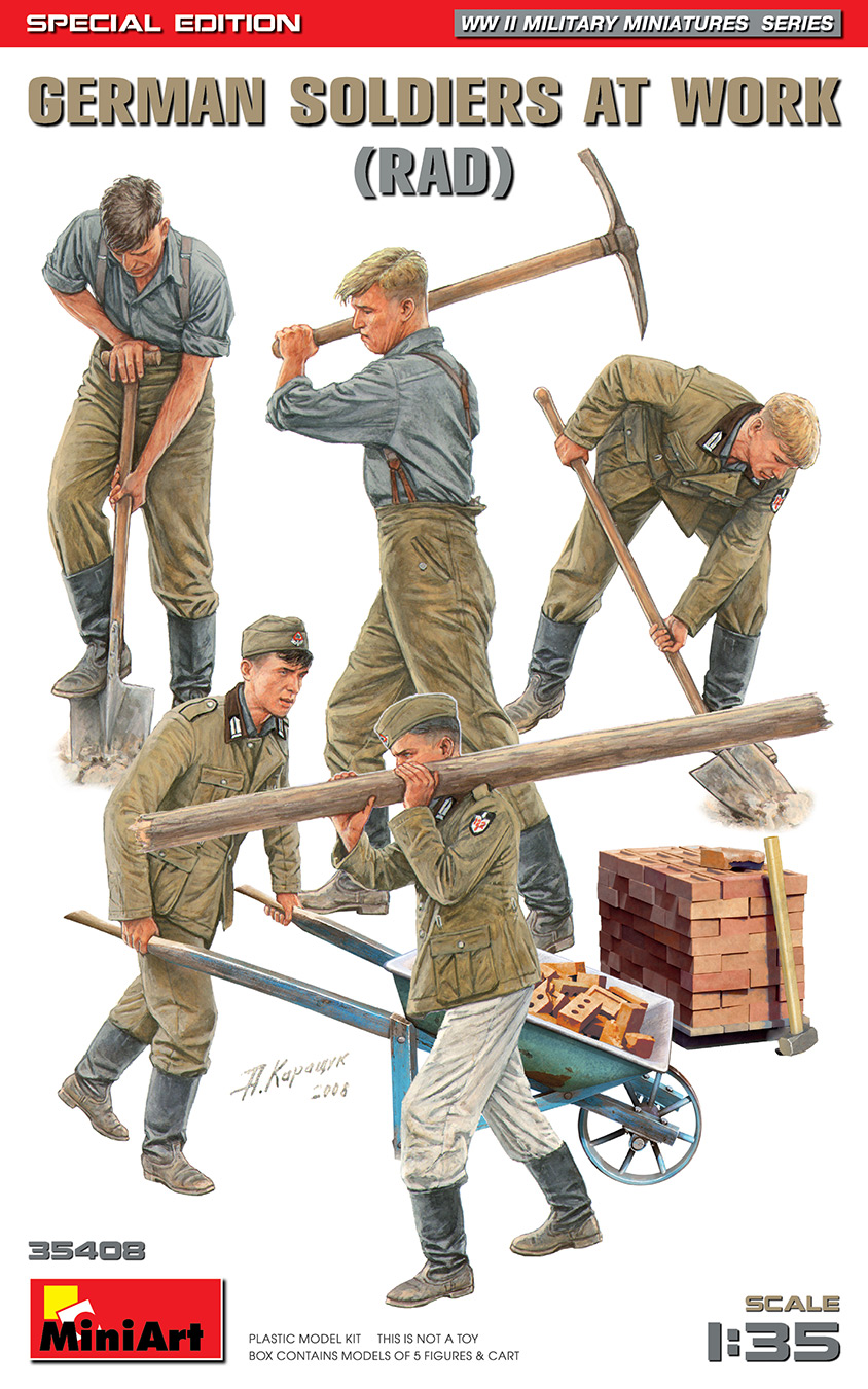 โมเดลฟิกเกอร์ทหารเยอรมันสงครามโลกครั้งที่ 2 MiniArt ขนาด 1/35 MI35408 GERMAN SOLDIERS AT WORK (RAD) SPACIAL EDITION