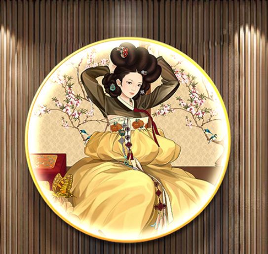 ภาพวาดรูปชุดฮันบกเกาหลีสำหรับตกแต่งผนังพร้อมหลอดไฟ LED 장식 그림 한복 led 조명 Decorative Painting Hanbok with LED Light สำหรับตกแต่งห้องเรียน ห้องสมุด ร้านอาหารต่างๆ