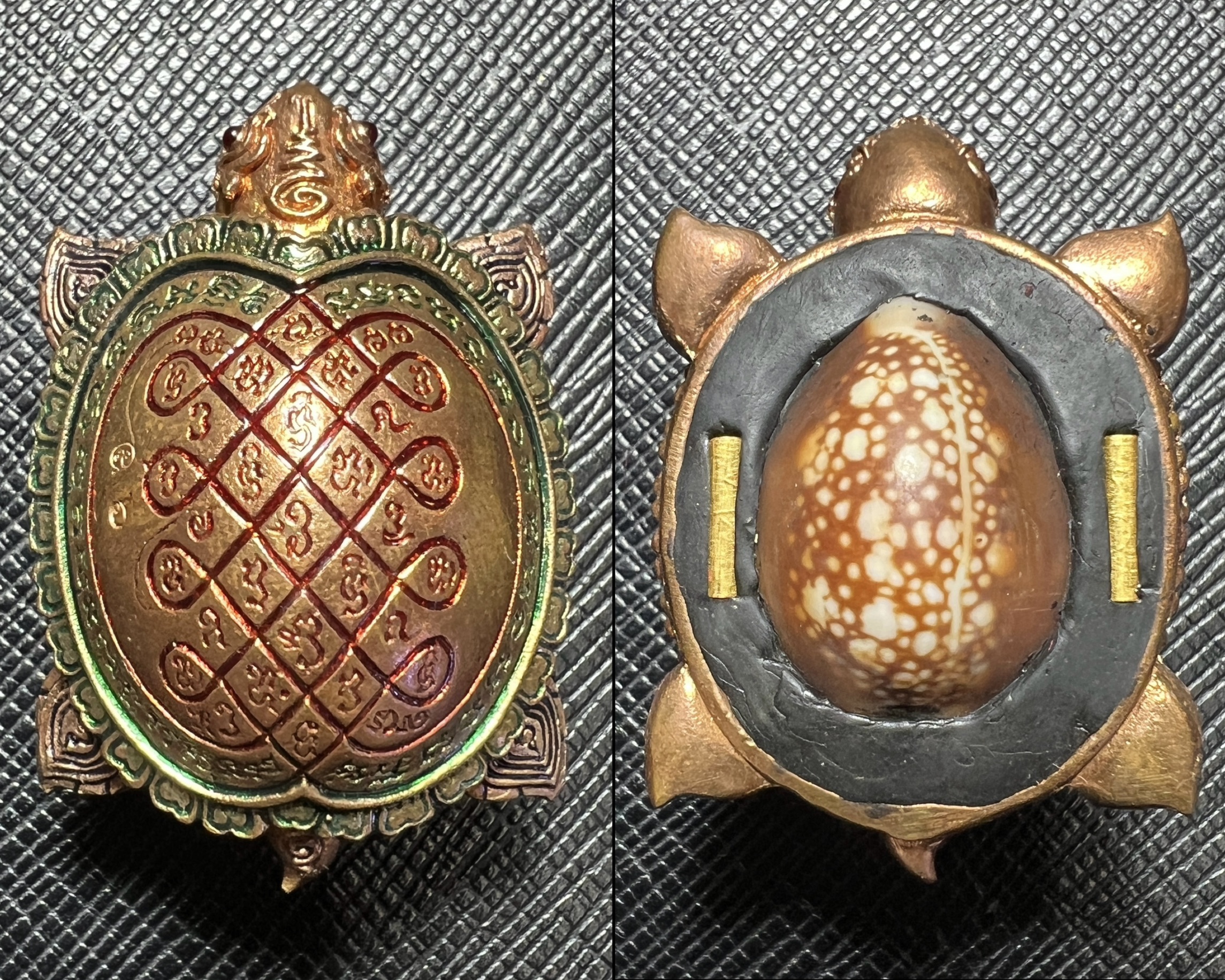 พญาเต่าเรือนโคตรเศรษฐี (เนื้อทองแดง, ลงยาสามสี, ตะกรุดทองคำ2ดอก) Wealth Of Billionaire Turtle King (copper material, three-colors enamel, 2 gold Takruds) SKU-03703