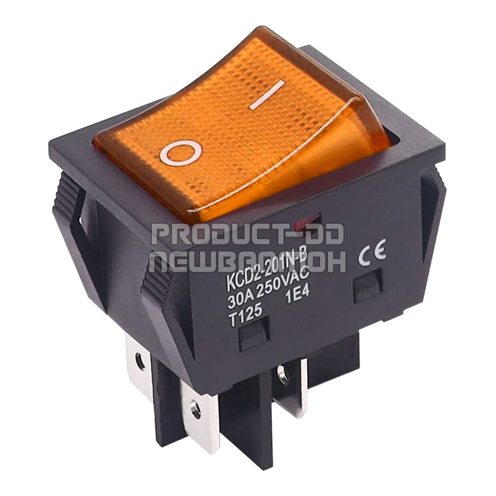 KCD4 สวิตช์กระดก ON-OFF (l-O) 4 ขา สีส้มมีไฟ 30A 250V AC