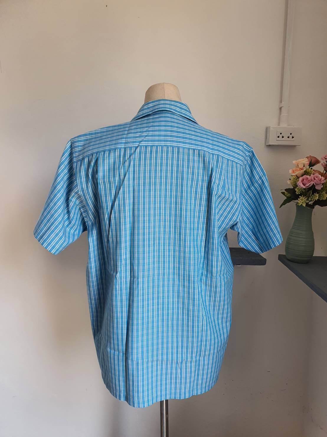 FF05179 เสื้อผ้ามือสอง สีฟ้าลายทาง แบรนด์ X=ACT อก 43 นิ้ว