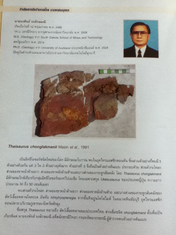 ทำเนียบซากดึกดำบรรพ์ไทย นามยกย่องบุคคล/ กรมทรัพยากรธรณี