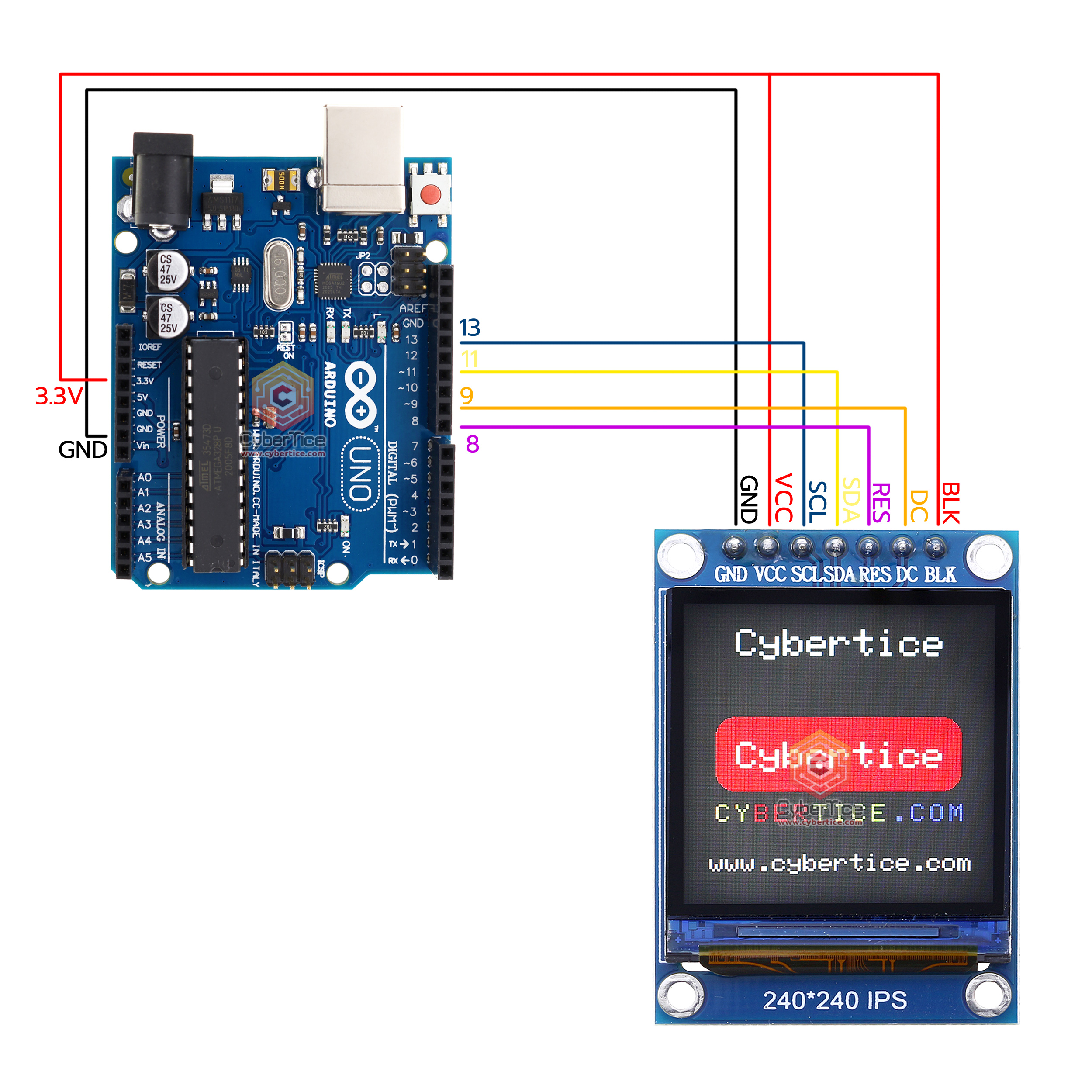 สอนใช้งาน Arduino TFT Display IPS 1.3 inch 7P SPI HD 65K Full Color LCD ...