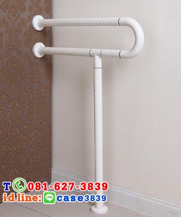 ราว ห้องน้ำ รูปตัว P สีขาวยึดกับพื้น 1 ขา สีขาว