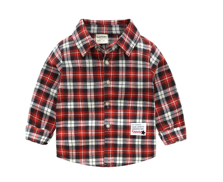 เสื้อเชิ้ตเด็กชาย ลายสก๊อตผ้าฝ้ายเนื้อนิ่มใส่สบาย