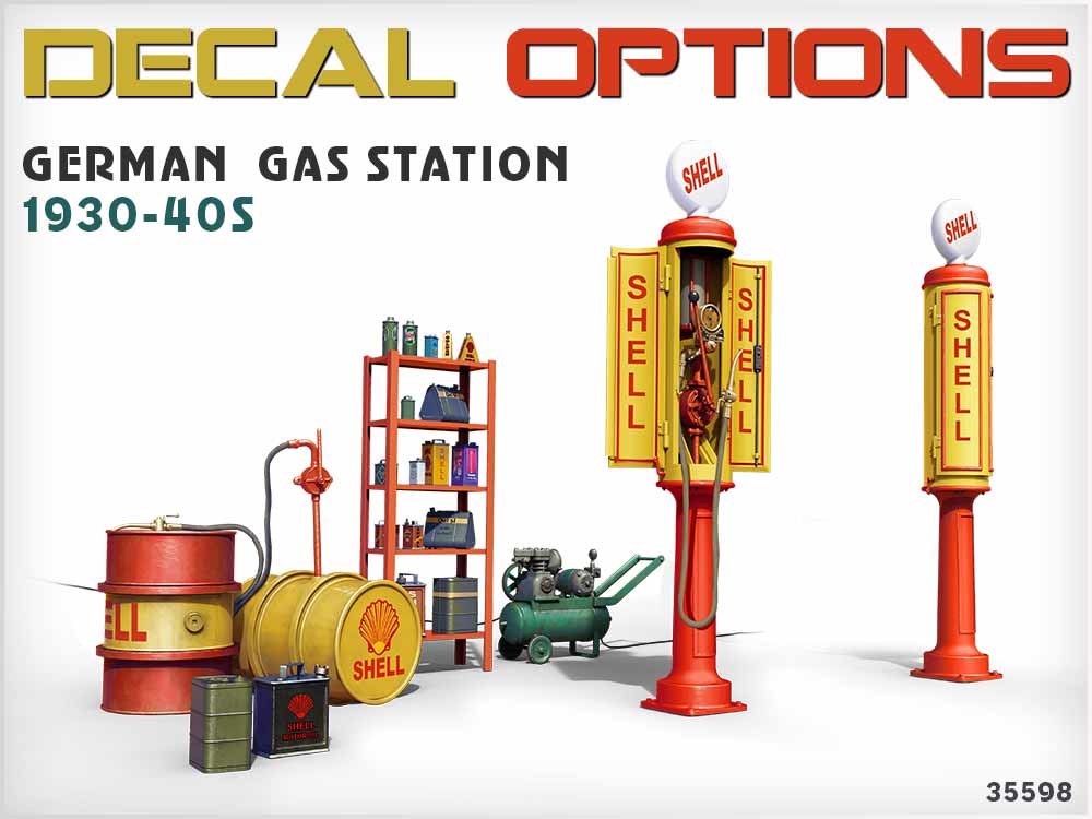 โมเดลฉากจำลองปั้มน้ำมันเยอรมัน สงครามโลกครั้งที่ 2 MiniArt ขนาด 1/35 MI35598 GERMAN GAS STATION 1930-40s