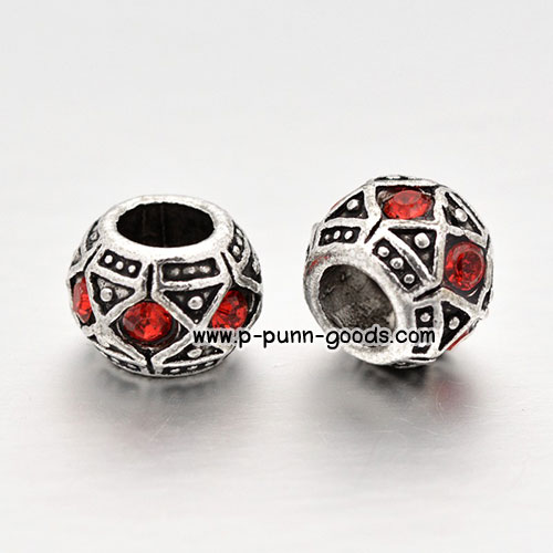 ลูกปัดสีเงินโบราณ 10x8มม. ประดับ Rhinestone