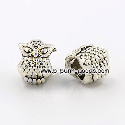 ลูกปัดนกฮูก 10x8มม. สีเงินโบราณ