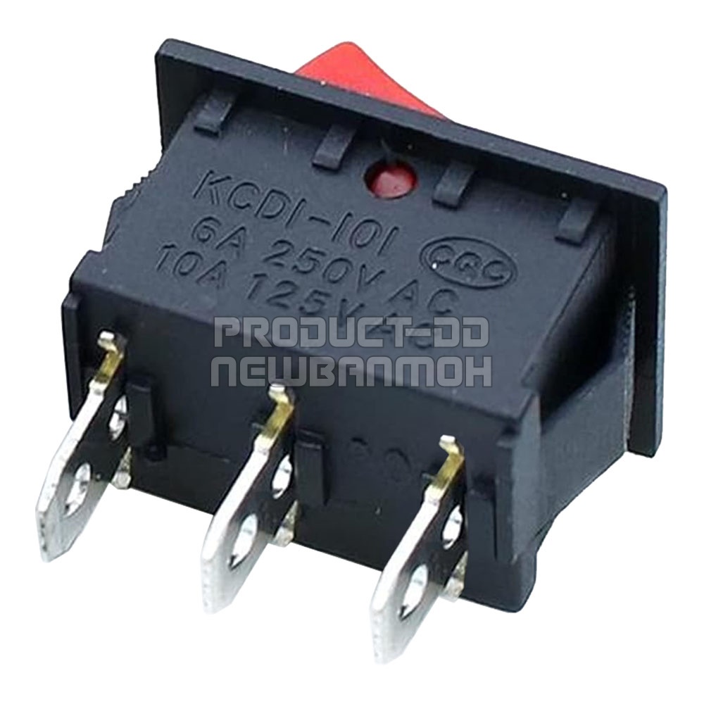 KCD1 สวิตช์กระดก ON-OFF (I-O) 3 ขา สีแดง 6A 250V AC