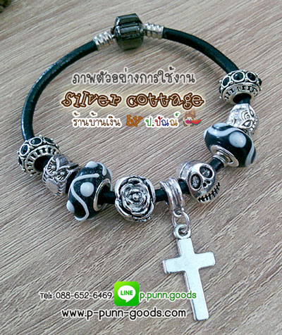 ลูกปัด Lampwork European Beads 13x8.5 มม.- Black