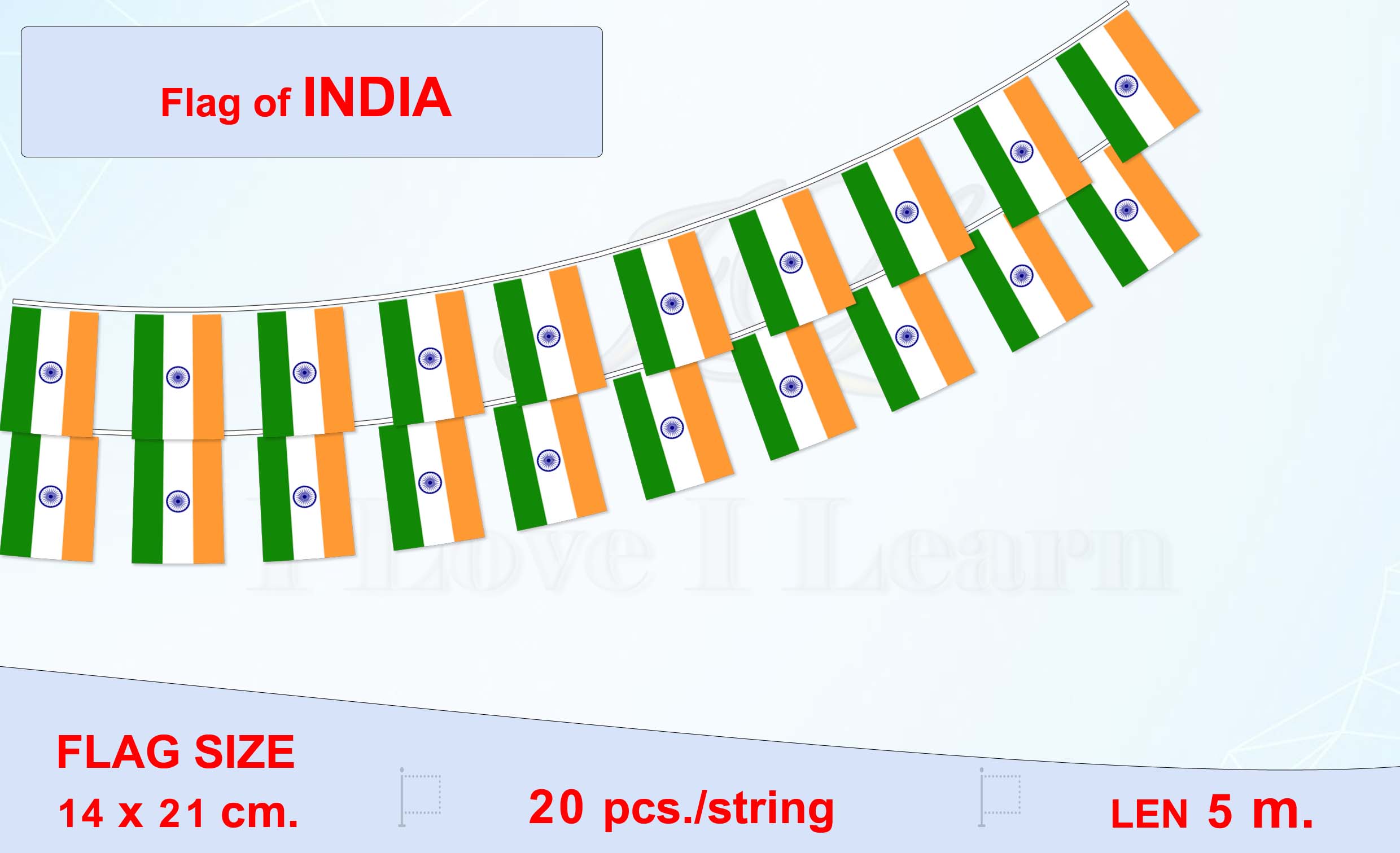 ธงชาติสาธารณรัฐอินเดีย (ธงราวอินเดีย) भारत का राष्ट्रीय ध्वज The Republic of India Flag Small Flag Decoration ธงชาติประเทศอินเดีย สำหรับประดับตกแต่งในงาน ตกแต่งสถานที่ ราคาถูก