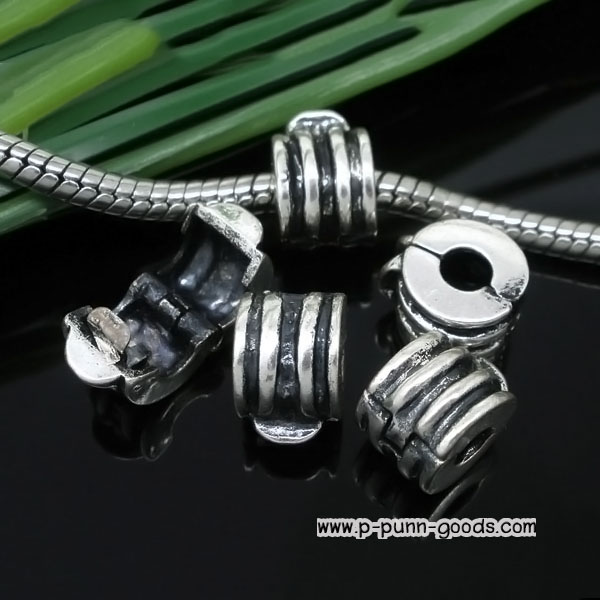 ตัวล็อคเม็ดบีดส์ 10x6มม.สีเงินโบราณ (เปิดข้าง)