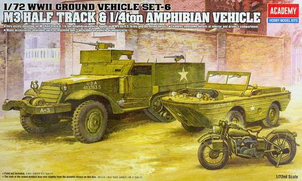 โมเดลรถถัง Academy ขนาด 1/72 AC13408 U.S. M3 Half Track & 1/4-ton Amphibian Vehicle