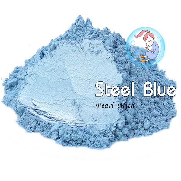 Color Blue : Steel blue mica pearlescent pigment/ สีฟ้าสตีล ผงละเอียดมีประกาย