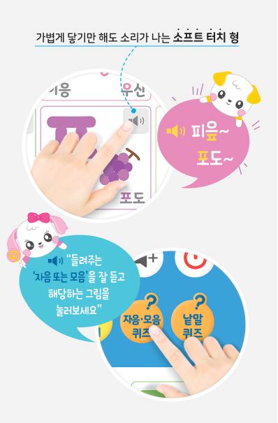 โปสเตอร์สี่สีอักษรเกาหลีหมวดอักษรเกาหลี ออกเสียงได้ พูดได้ แบบกดปุ่ม 4색 한글 포스터 한글 카테고리 발음 말하기 버튼 누름 Color Korean Language Speaking/Audio Poster: Hangul Press Botton