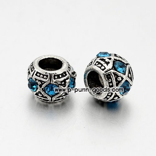 ลูกปัดสีเงินโบราณ 10x8มม. ประดับ Rhinestone